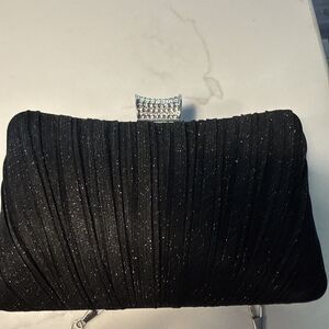 Lauren Lorraine Rhinestone Evening Bag Clutch Purse Black and Silver hardshell